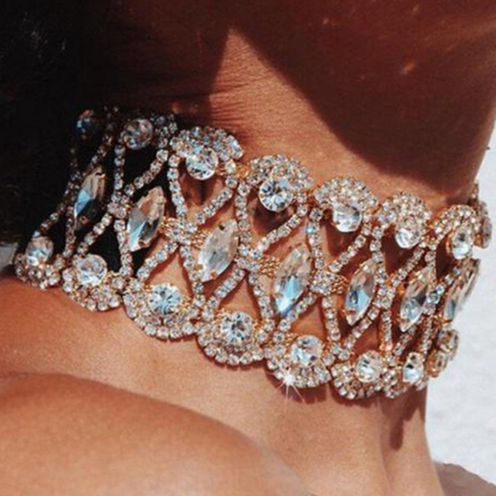 Choker Necklace - Choke It Out White Crystal